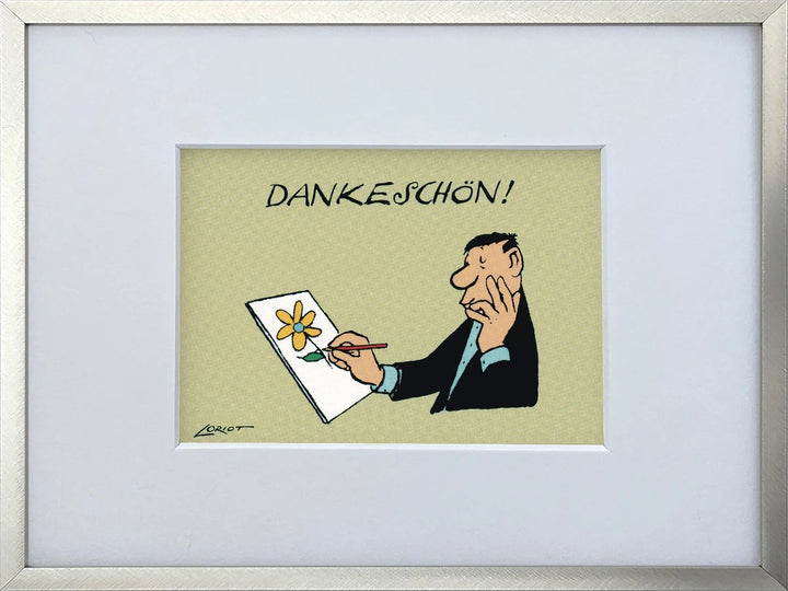 Loriot „Dankeschön!“ als gerahmter Miniprint im silbernen Metallrahmen mit Passepartout