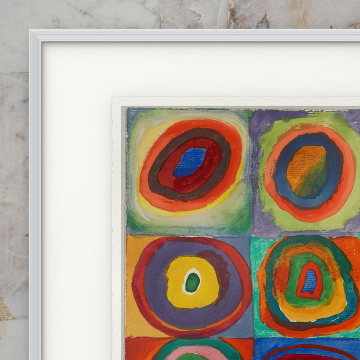 Wassily Kandinsky „ Farbstudie – Quadrate mit konzentrischen Ringen “ als handgerissener Büttendruck Detail mit Büttenrand