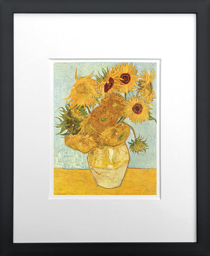 Zwölf Sonnenblumen in einer Vase mit grünem Hintergrund - Vincent van Gogh | Meisterwerke Miniprint