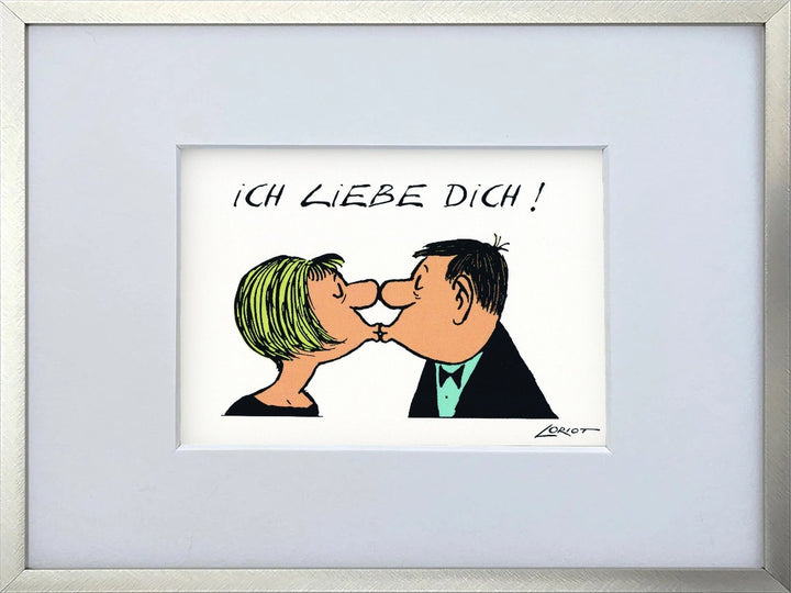 Loriot „Ich liebe Dich!“ als gerahmter Miniprint im silbernen Metallrahmen mit Passepartout