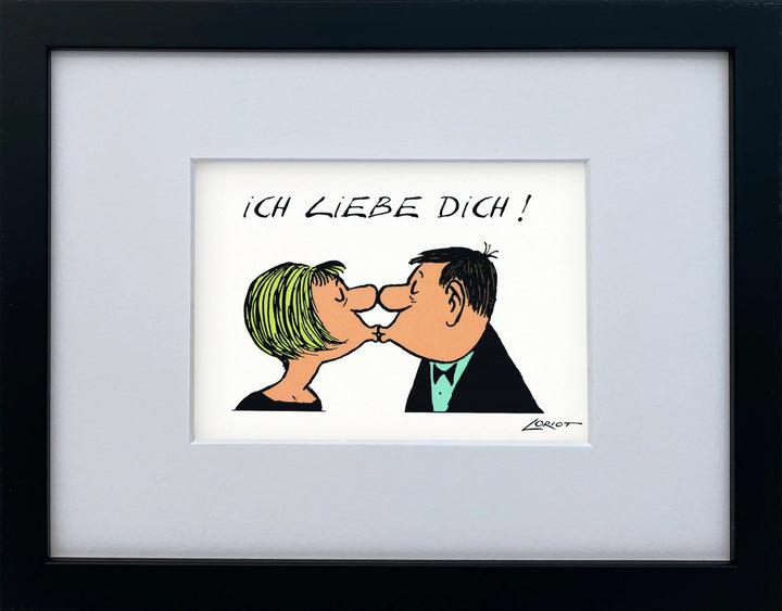 Loriot „Ich liebe Dich!“ als gerahmter Miniprint im schwarzen Holzrahmen mit Passepartout