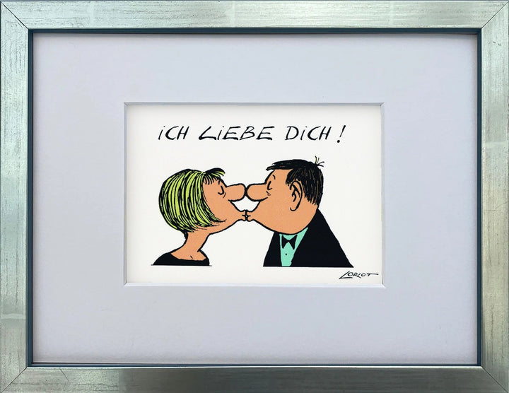 Loriot „Ich liebe Dich!“ als gerahmter Miniprint im silbernen Holzrahmen mit Passepartout