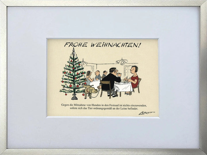 Loriot „Frohe Weihnachten!“ als gerahmter Miniprint im silbernen Metallrahmen mit Passepartout