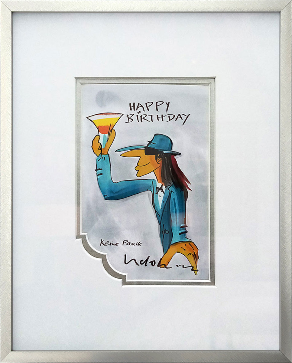 "Happy Birthday" Weiß/Grau Edition | Udo Lindenberg Miniprint mit Rahmen