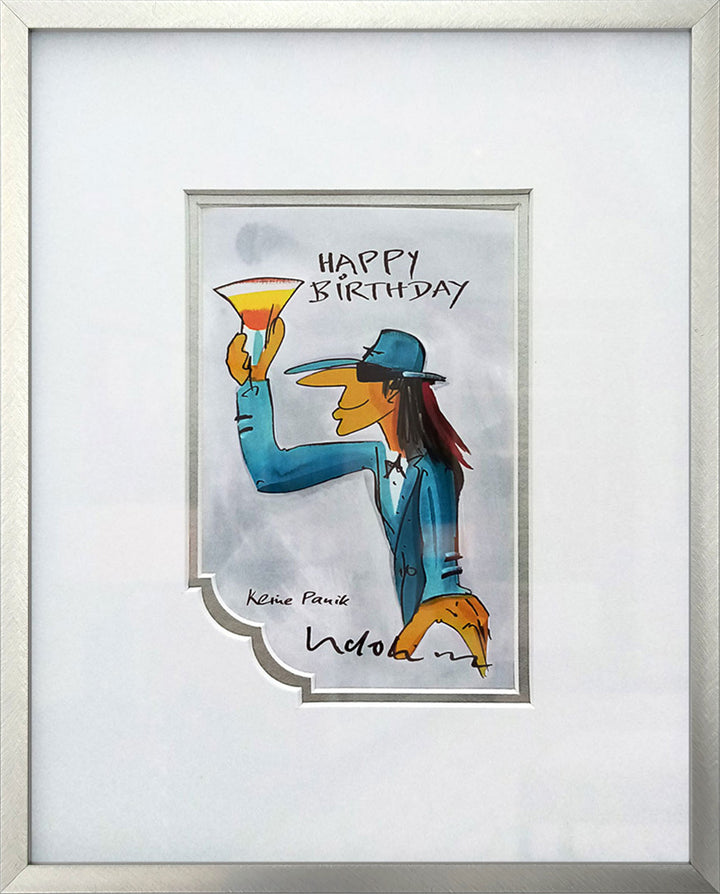 "Happy Birthday" Weiß/Grau Edition | Udo Lindenberg Miniprint mit Rahmen