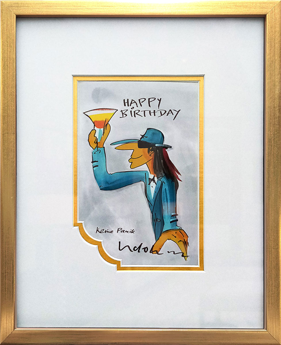 "Happy Birthday" Weiß/Grau Edition | Udo Lindenberg Miniprint mit Rahmen