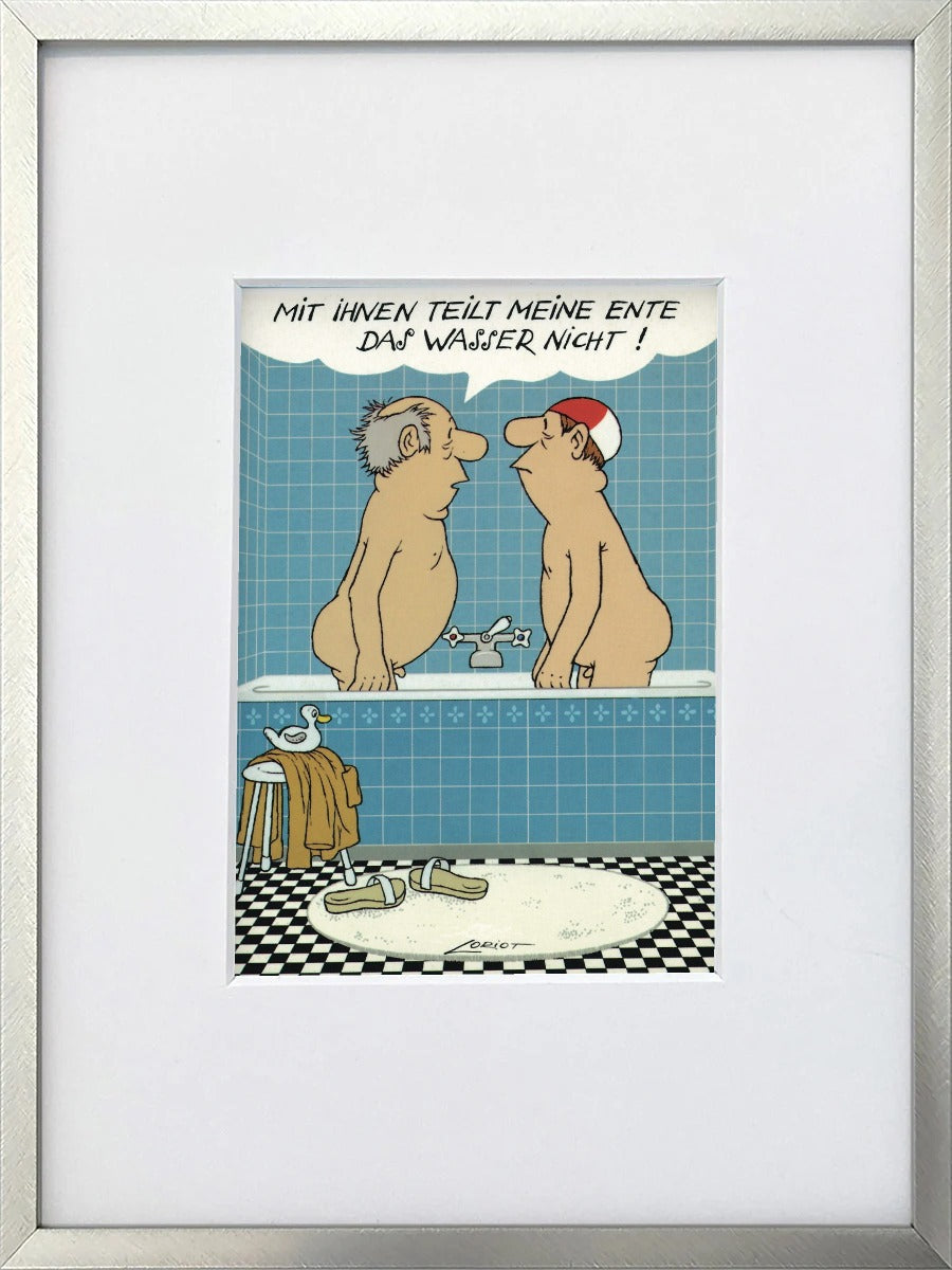 Loriot „Mit Ihnen teilt meine Ente das Wasser nicht!“ als gerahmter Miniprint im silbernen Metallrahmen mit Passepartout