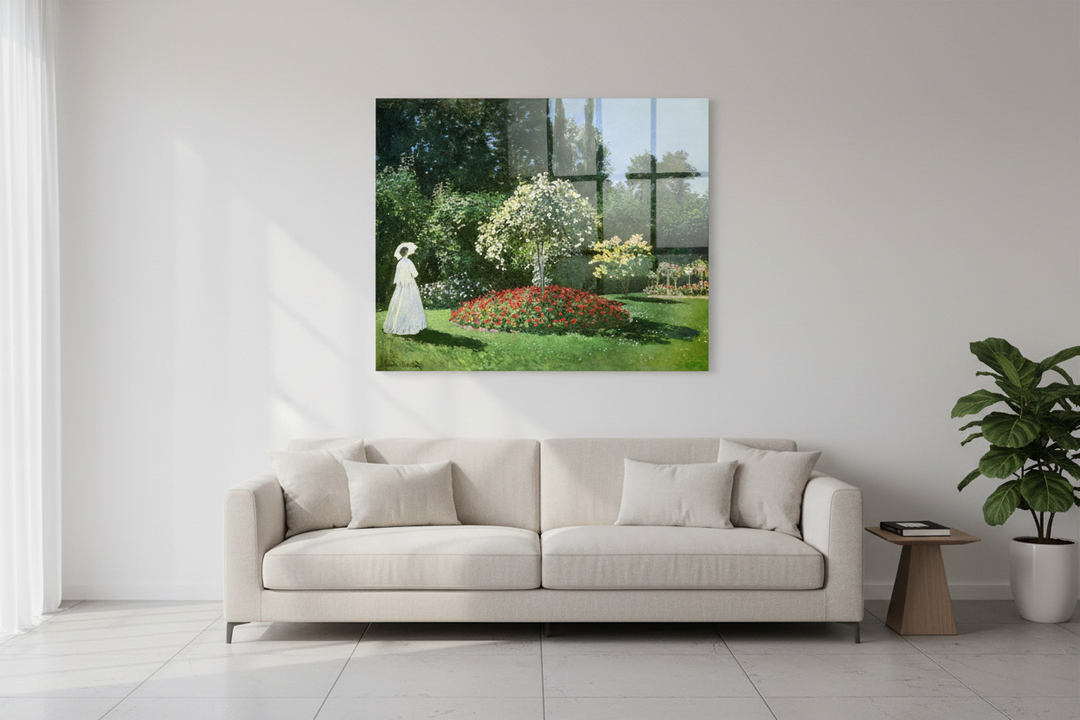 Monet Dame im Garten mit Sofa