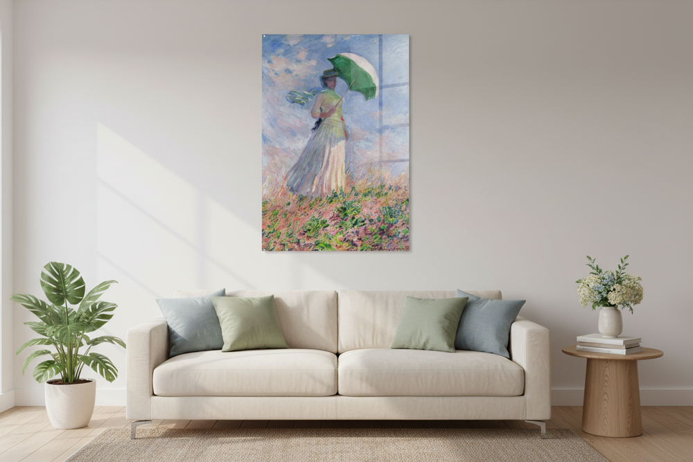 Monet Frau mit Sonnenschirm über Sofa - saubere Ecken