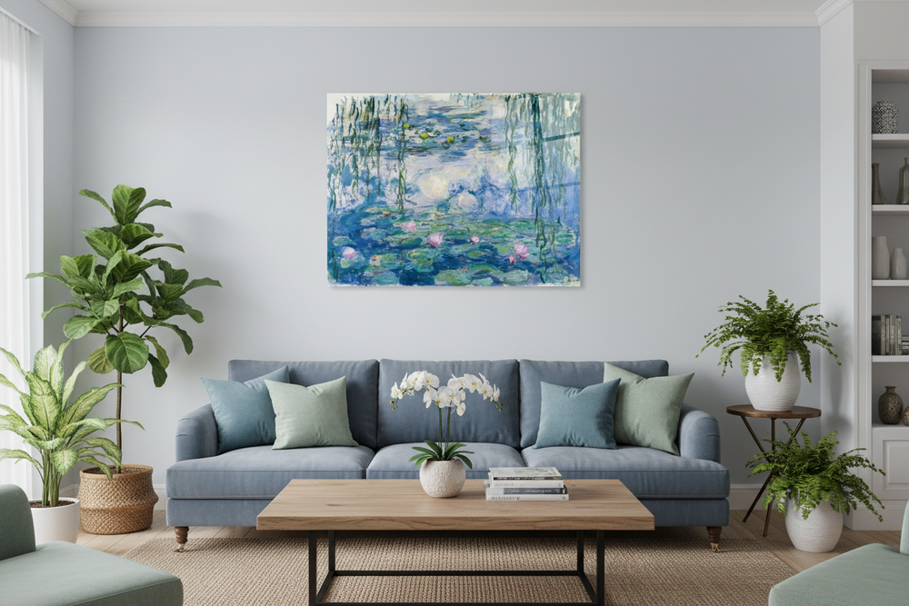 Monet Seerosen über Sofa im Wohnzimmer