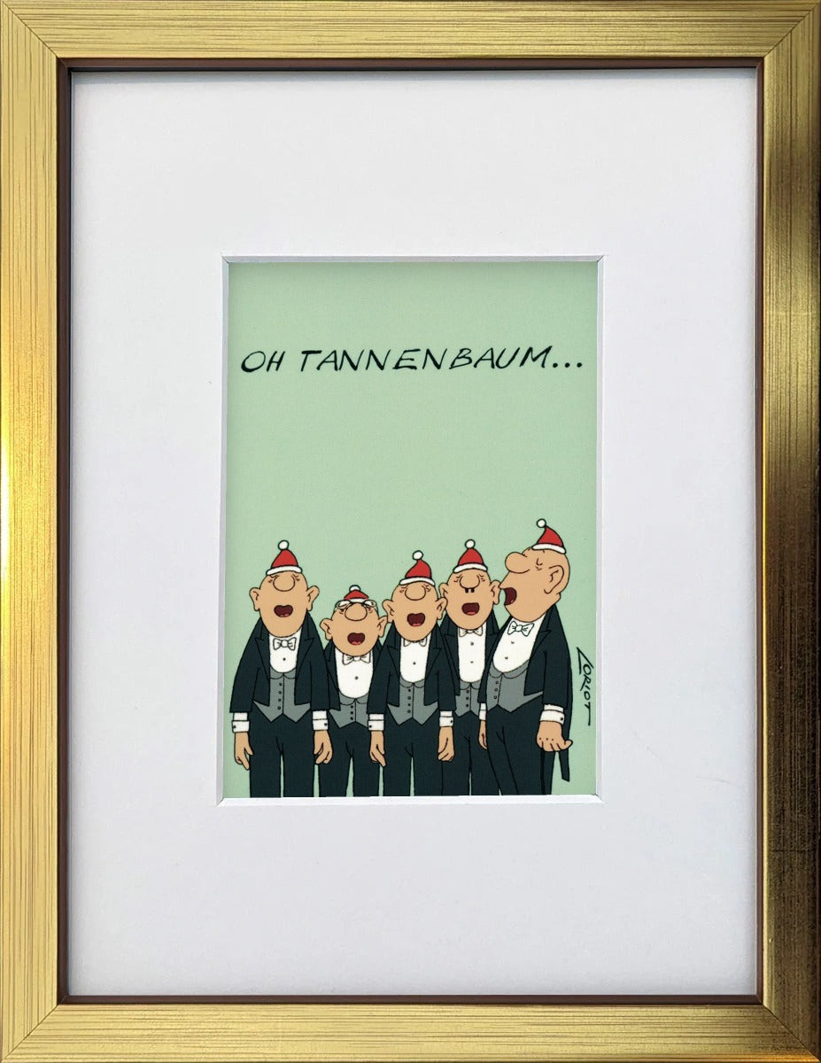 Loriot „Oh Tannenbaum…“ als gerahmter Miniprint im goldenen Holzrahmen mit Passepartout