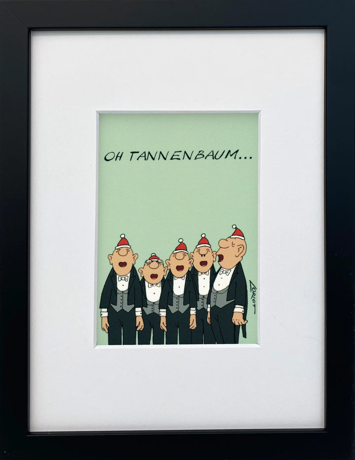 Loriot „Oh Tannenbaum…“ als gerahmter Miniprint im schwarzen Holzrahmen mit Passepartout