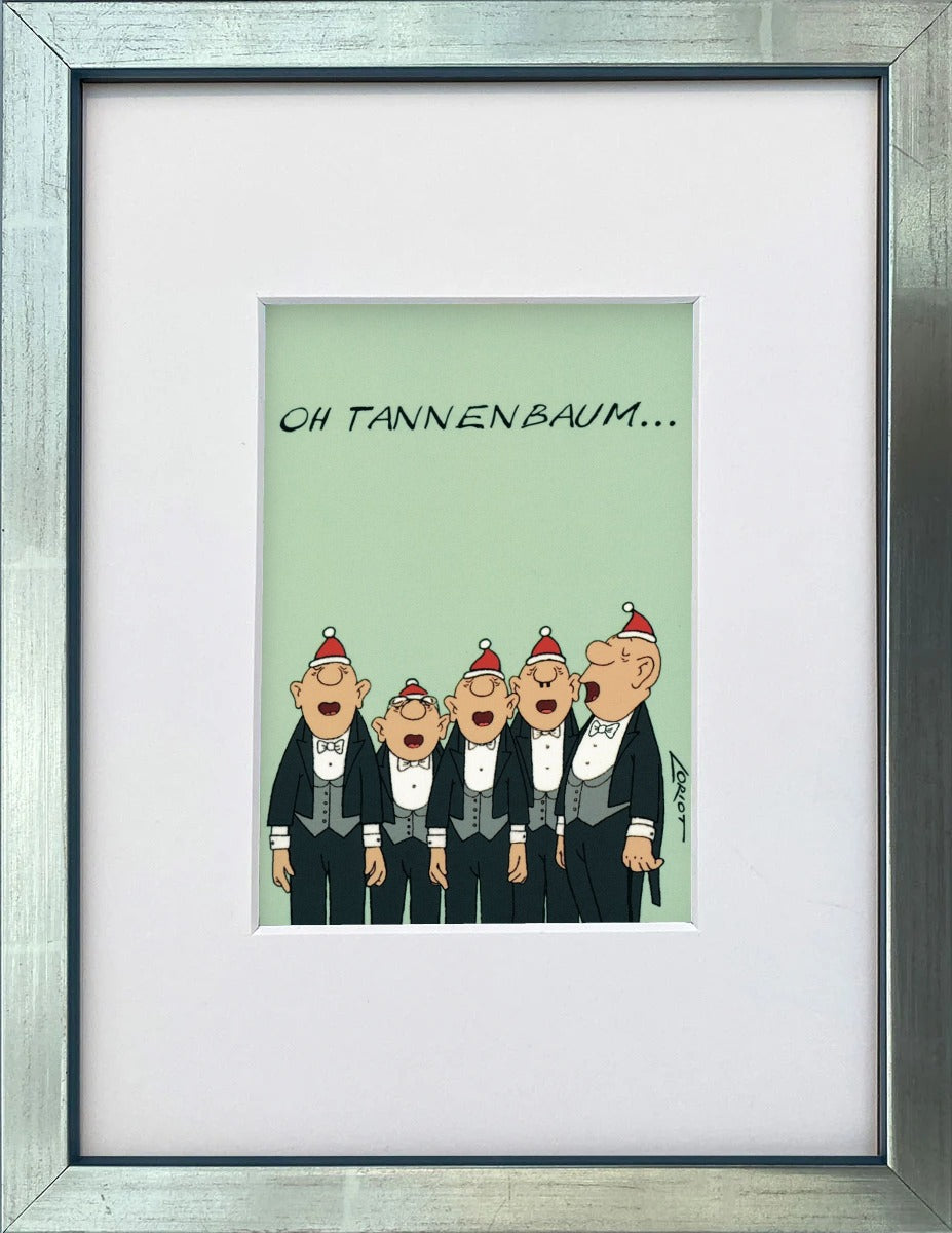 Loriot „Oh Tannenbaum…“ als gerahmter Miniprint im silbernen Holzrahmen mit Passepartout