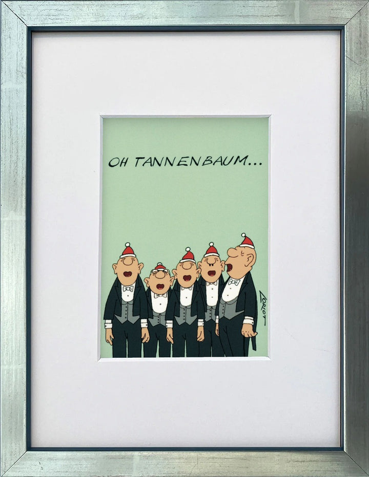 Loriot „Oh Tannenbaum…“ als gerahmter Miniprint im silbernen Holzrahmen mit Passepartout