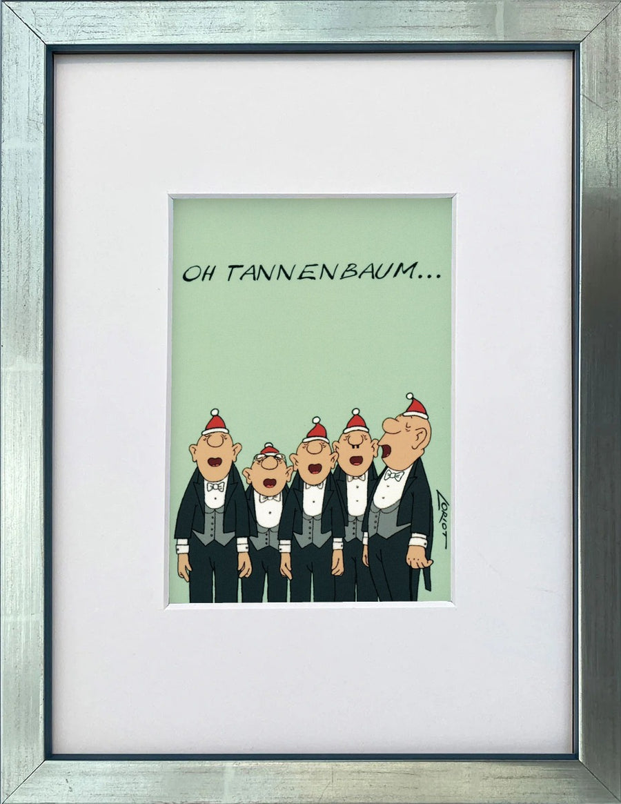 Loriot „Oh Tannenbaum…“ als gerahmter Miniprint im silbernen Holzrahmen mit Passepartout