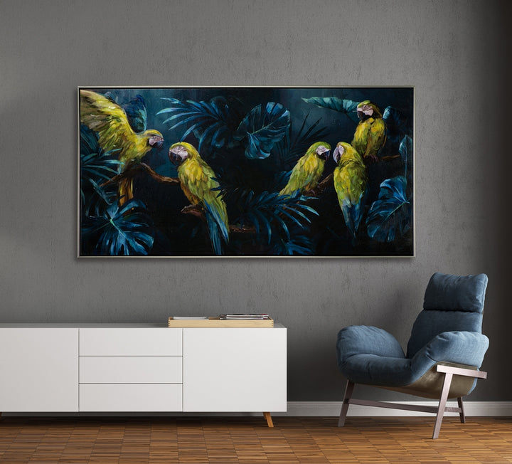 Papageien im blauen Dschungel