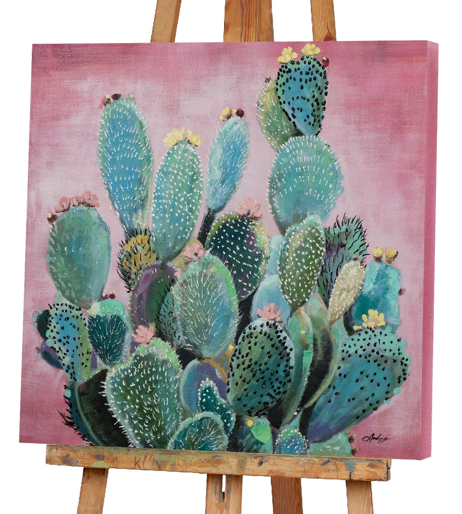 Grüne Kakteen vor rosa Hintergrund