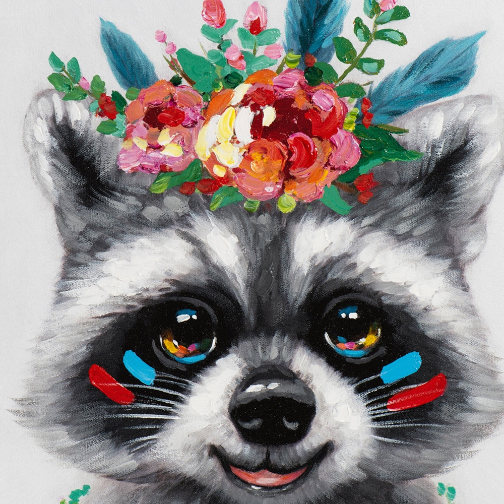 Waschbär mit Blumendekoration