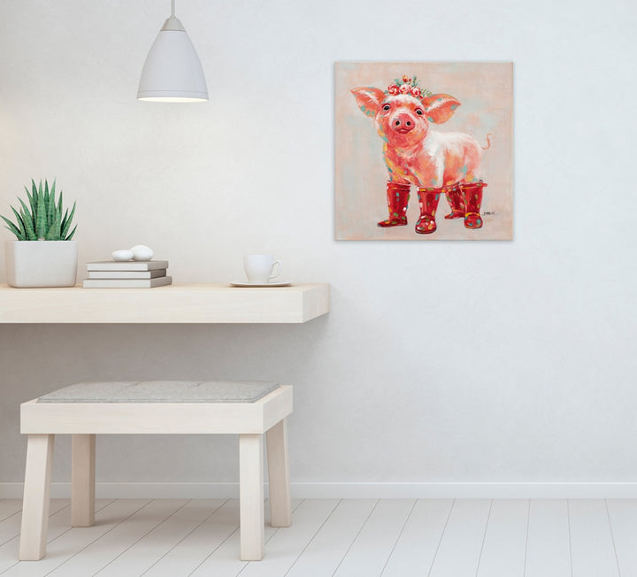 Schweinchen mit roten Gummistiefeln