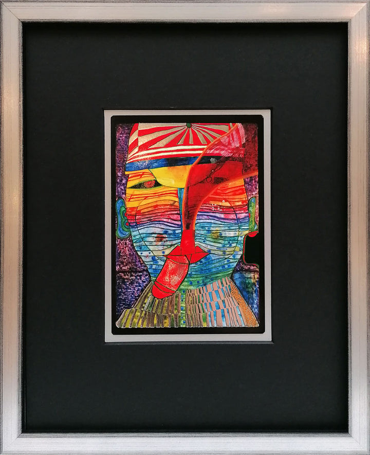 "Smoking seamans's sunset" | Friedensreich Hundertwasser Miniprint mit Rahmen