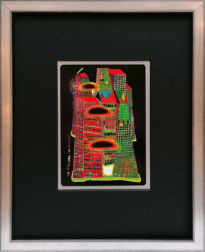 "Good morning city" | Friedensreich Hundertwasser Miniprint mit Rahmen