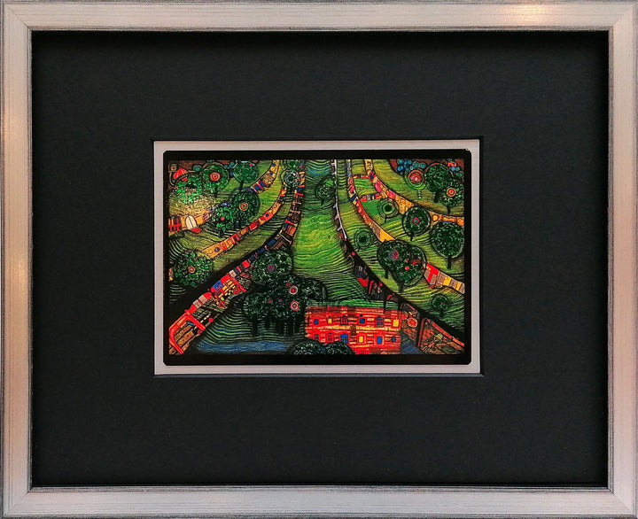 "Grüne Stadt" | Friedensreich Hundertwasser Miniprint mit Rahmen