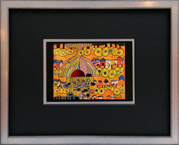 "Positive Seelenbäume" | Friedensreich Hundertwasser Miniprint mit Rahmen