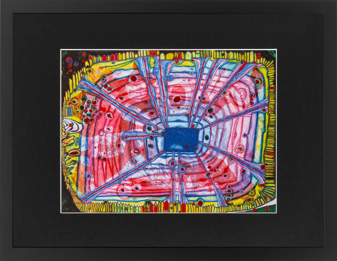 "Blutregen tropft in Japanisches Wasser das in einem Österreichischen Garten liegt" | Friedensreich Hundertwasser