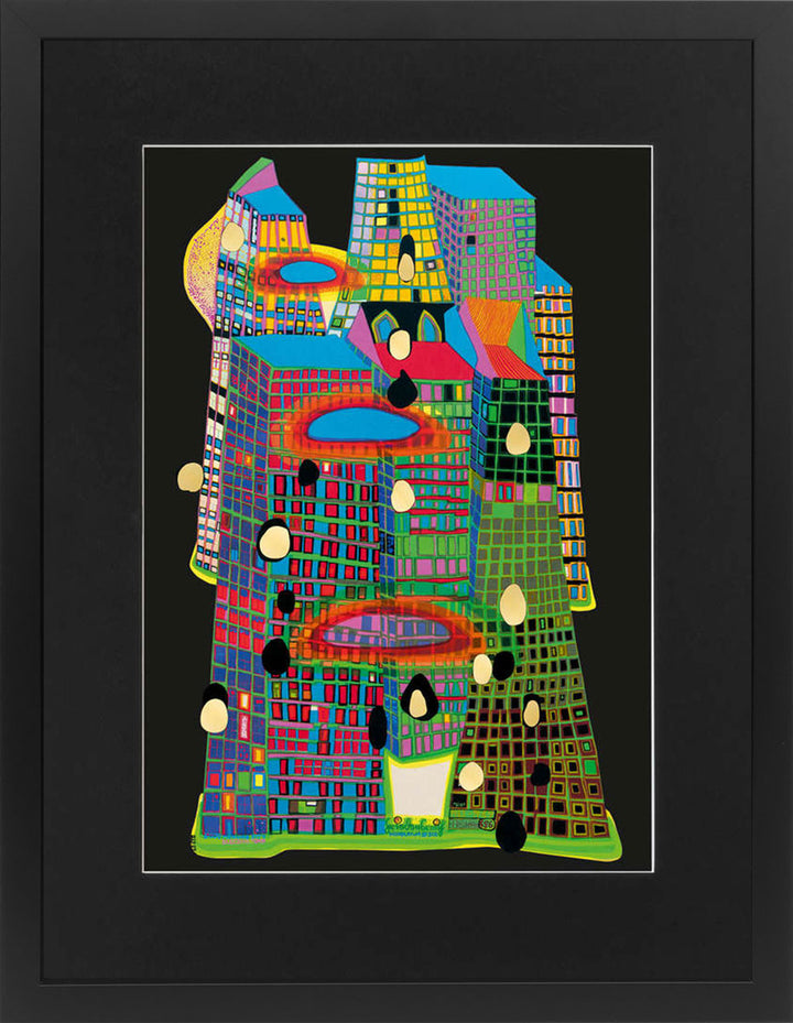 "Good morning city- Bleeding town" | Friedensreich Hundertwasser mit Rahmen