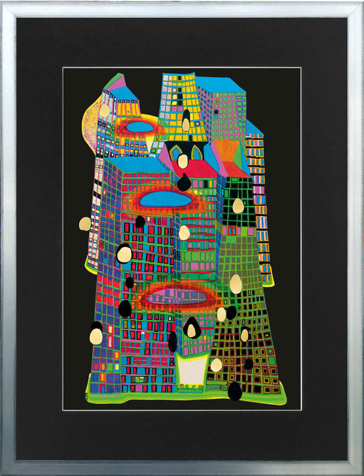 "Good morning city- Bleeding town" | Friedensreich Hundertwasser mit Rahmen