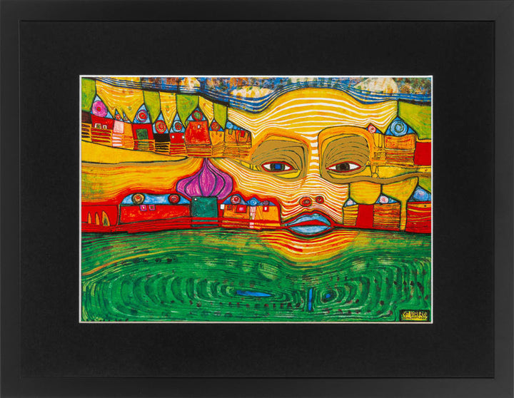 "Irinaland über dem Balkan" | Friedensreich Hundertwasser Miniprint mit Rahmen