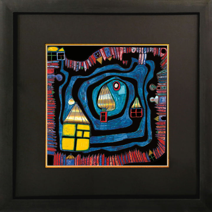 "Wasserend am Dac" | Friedensreich Hundertwasser mit Rahmen