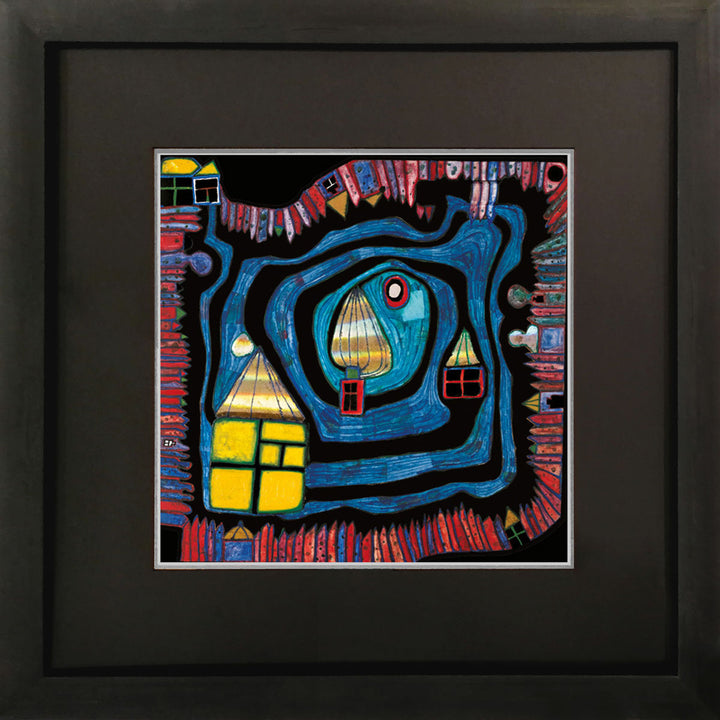 "Wasserend am Dac" | Friedensreich Hundertwasser mit Rahmen