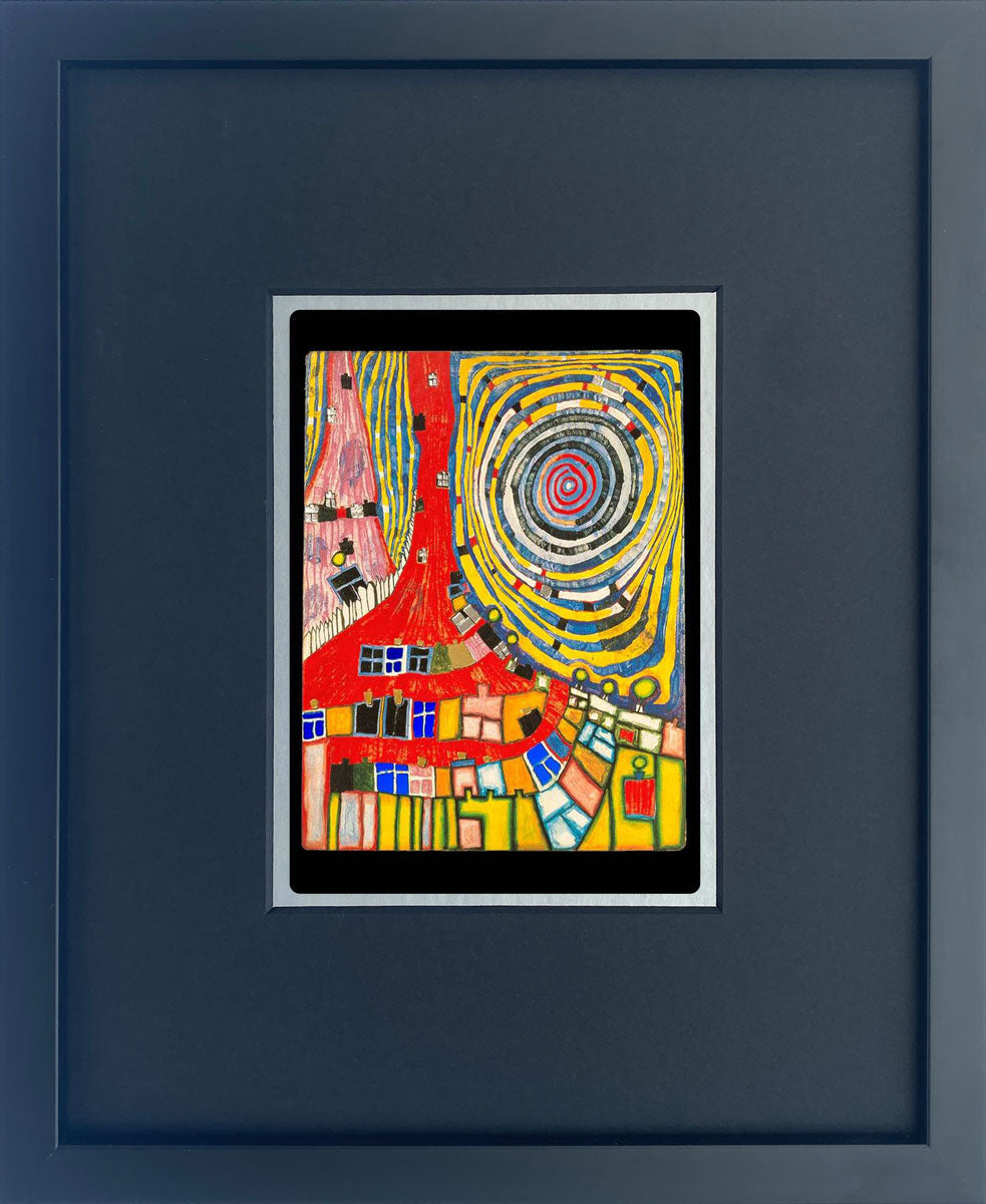 "Mountain climbing windows" | Friedensreich Hundertwasser Miniprint mit Rahmen