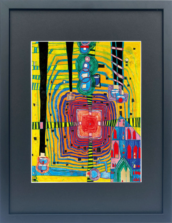 "Unendlichkeit ganz nahe" | Friedensreich Hundertwasser Miniprint mit Rahmen