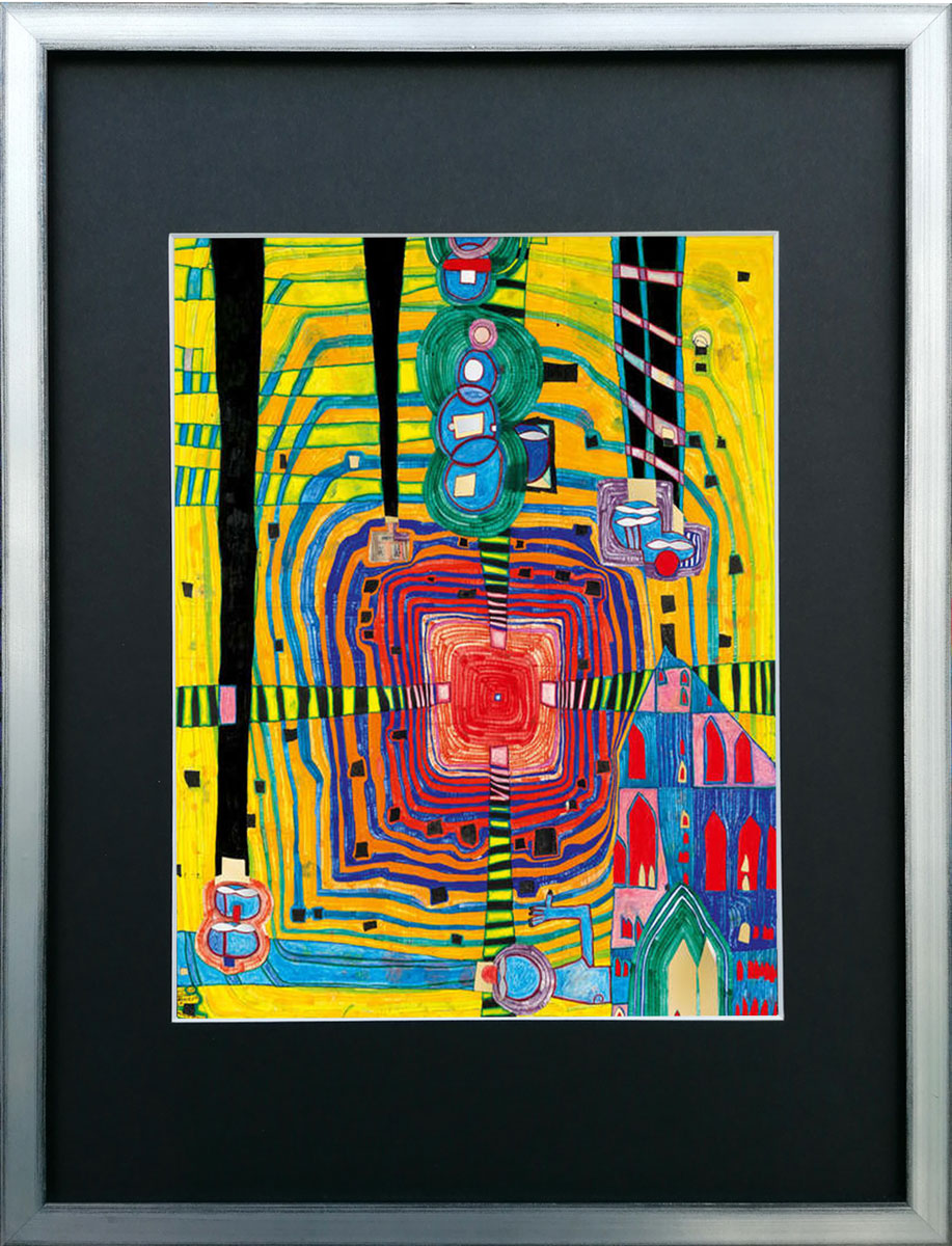 "Unendlichkeit ganz nahe" | Friedensreich Hundertwasser Miniprint mit Rahmen